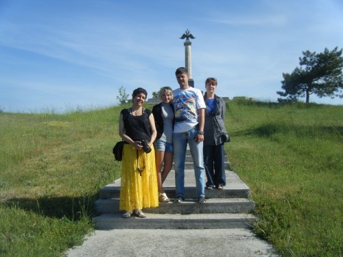 My Russian friends posing in front of the memorial to the British soldiers who died in the Crimean War. Scene of the poem, the Charge of the Light Brigade, where 600 cavalry rode to needless death in one of Britain's vainglorious imperialist misadventures.